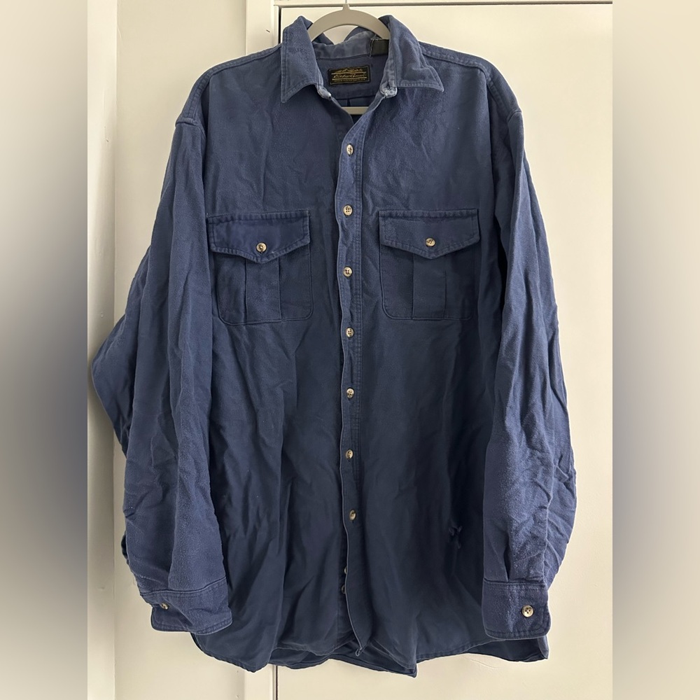 Vintage 1990s Eddie Bauer Blank Button Up Blue Shirt Men’s Sz XL